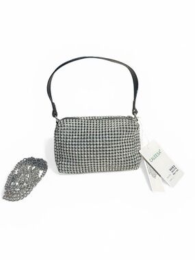 Caleesa Silver Rhinestone Mini Bag  Sparkly Top Handle Evening Clutch Glam